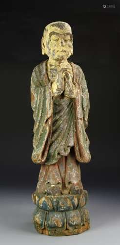 Chinese Carved and Painted Luohan Figure