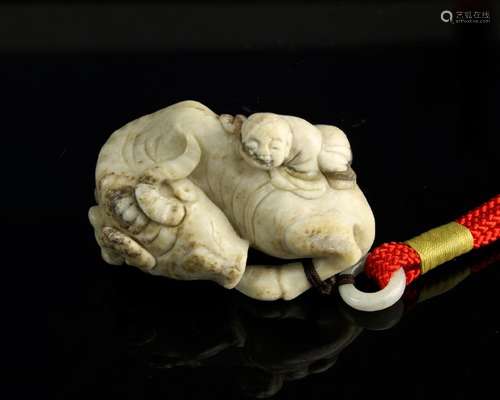 Chinese Jade Cow with a Boy