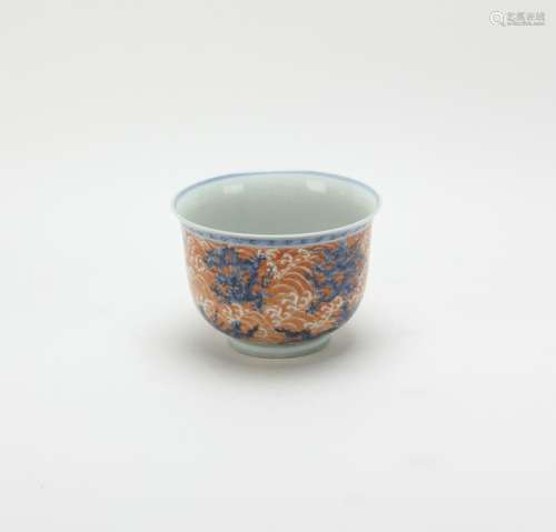 18thC Chinese Blue, White, Iron Red Porcelain Bowl