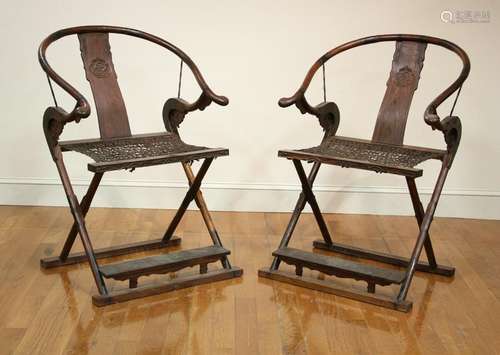 Pair of 17thC Chinese Huanghuali Folding Chairs