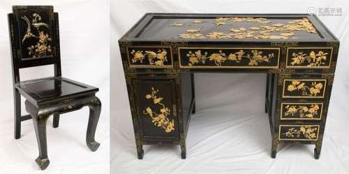 Japanese Lacquered Desk and Chair