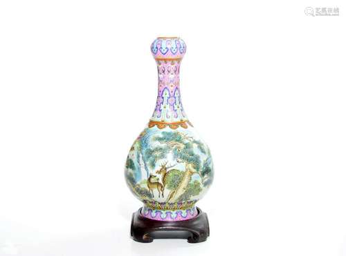 Extremely Fine Rare Chinese Famille Rose Deers Vase