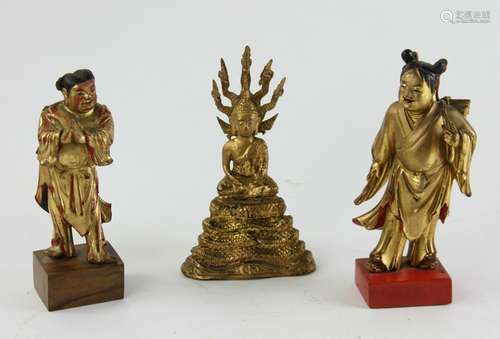 Japanese Pair of Gilt Figures w/ Thailand Bronze