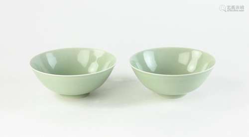 Pair of Celadon Glazed Porcelain Bowls