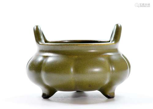 Rare Chinese Tea-Dust Glazed Tripod Incense Burner