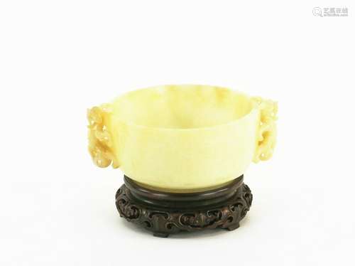 Chinese Carved White Jade Bowl