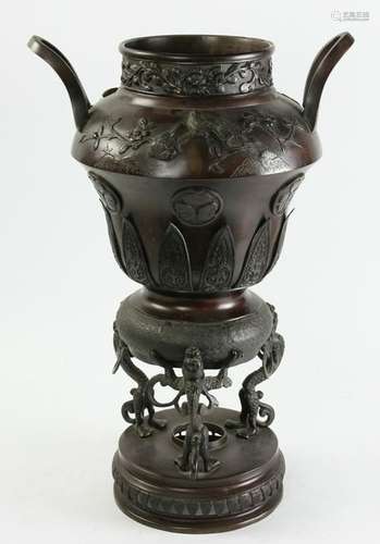 Late 19thC Japanese Bronze Urn on Pedestal