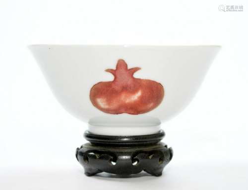 Very Fine Chinese Copper-Red Decorated Fruits Bowl