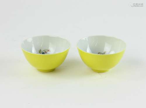 Pair of 18th/19thC Chinese Yellow Glazed Teacups