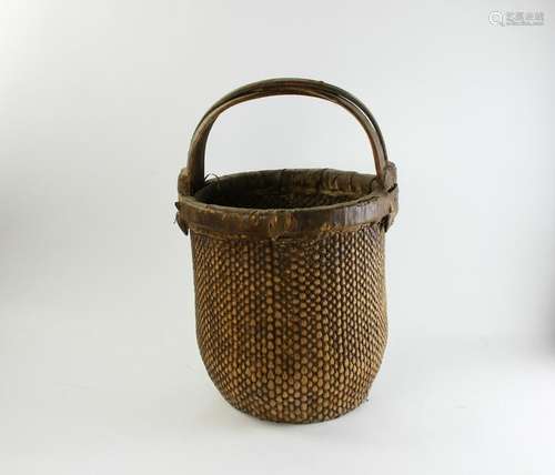 Chinese Rice Basket with Wooden Handles