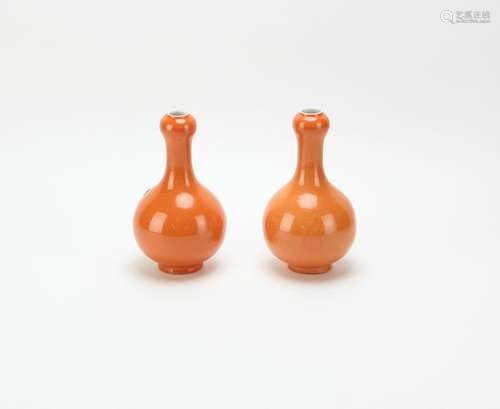 Pair of Chinese Orange Garlic Head Vases