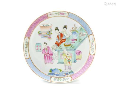Chinese Famille Rose Court Lady Porcelain Dish