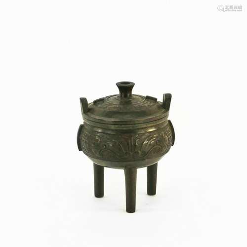 Chinese Bronze Three Foot Covered Censer