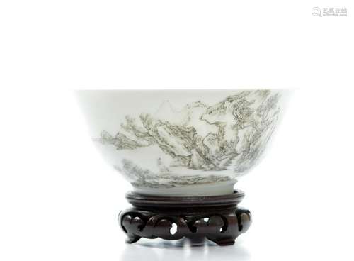 Fine Chinese Famille Rose Landscape and Poem Bowl