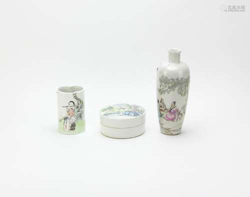 (3) Chinese Porcelain Items, Pot, Box, Vase