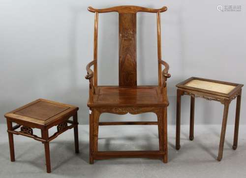 20thC Chinese Hardwood Chair and Stands