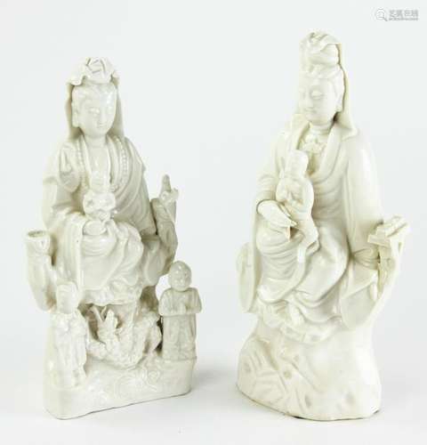 Pair of Antique Chinese Blanc-de-Chine Guanyins