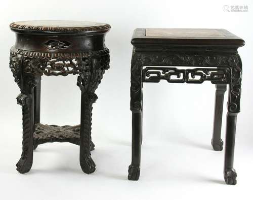 Two 19thC Chinese Hardwood Marble Top Stands