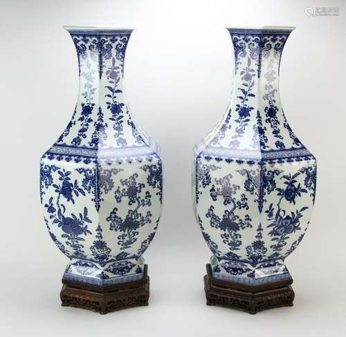 Pair of Chinese Blue and White Porcelain Vases