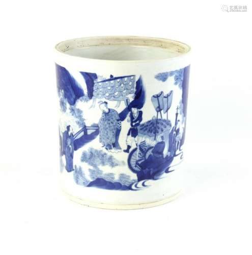 17thC Chinese Blue and White Porcelain Brush Pot