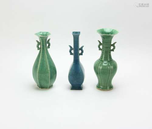 (3) Chinese Porcelain Vases, Blue, Green