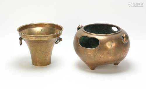 Pair of Antique Asian Bronze & Copper Warmers