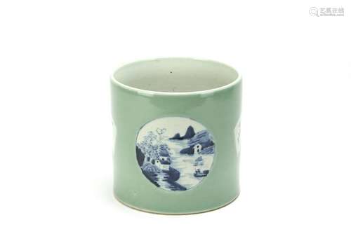 19thC Chinese Celadon Green Brush Pot