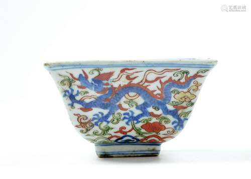 Rare Chinese Famille Verte Square Bowl