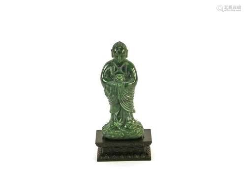 Chinese Carved Spinach Green Jade Buddha