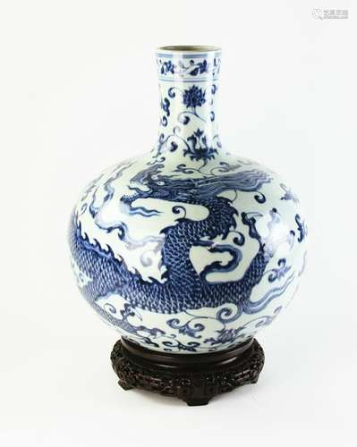 Large Chinese Blue and White Bottle Vase