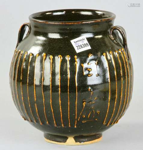 Japanese Black Glazed Pottery Jar