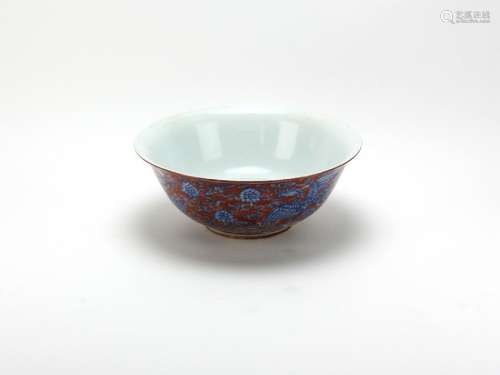 Chinese Blue and White Porcelain Bowl with Red Glaze