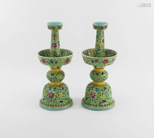 Pair of Chinese Famille Rose Candlesticks