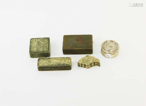 (5) Chinese Bronze Ink Boxes