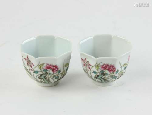 Pair of Chinese Famille Rose Porcelain Cups