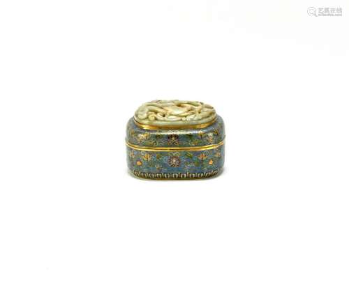 Chinese Cloisonne Box with Jade Plaque