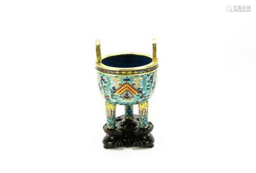 18thC Chinese Cloisonne Censer with Stand