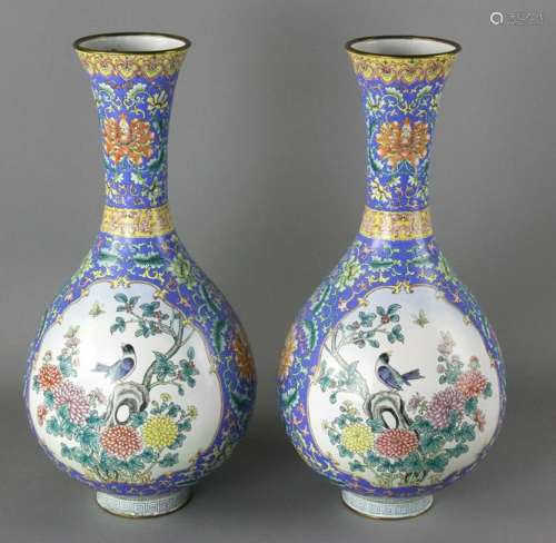 Pair of Fancy Chinese Enameled Urns
