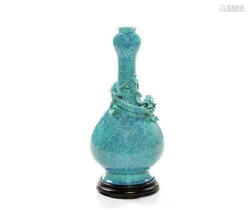 Rare Chinese Turquoise-Glaze Dragon Vase