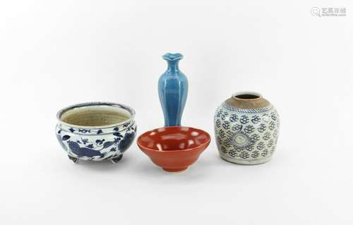 Four Chinese Porcelain Items, Bowls, Jar, Vase