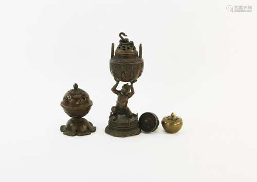 (3) Chinese Bronze Items, Seal, Censers