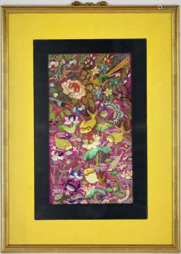 Chinese Silk Embroidered Framed Panel