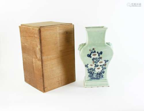 Antique Celadon Vase with Wood Box