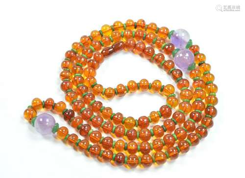 Fine 108-Beads Chinese Amber Necklace