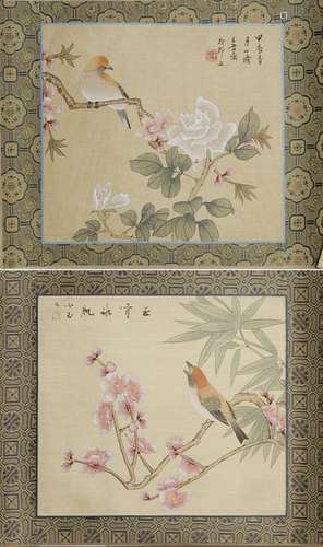 Two Chinese Paintings of Flowers and Birds