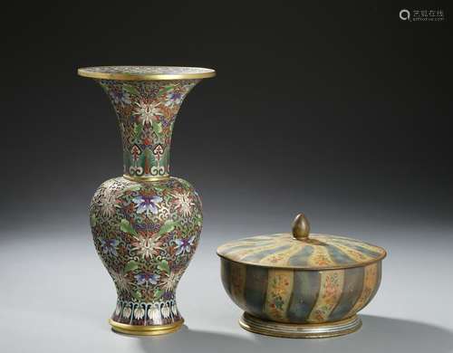 Two Chinese Bronze Enameled Vase and Jar