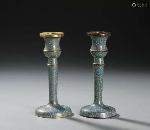 Two Chinese Cloisonne Candlesticks