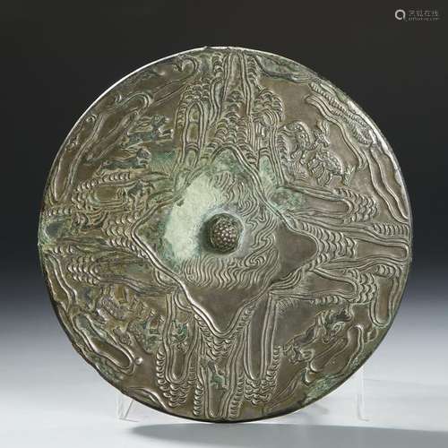 Chinese Bronze 'Landscape' Mirror