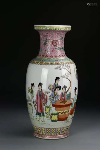 Chinese Famille Rose Rouleau Vase