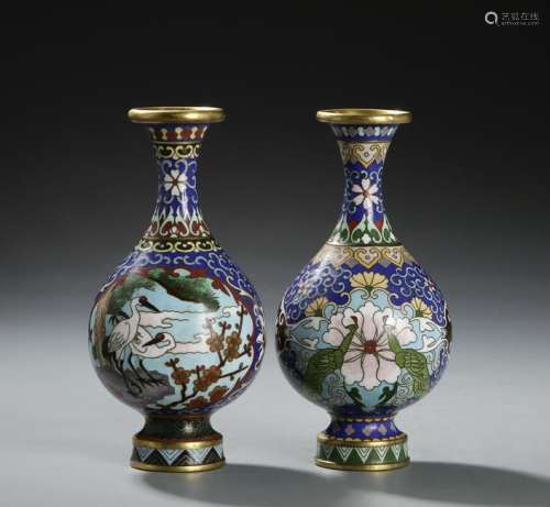Pair of Chinese Enameled Vases